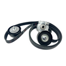 CORREA ALARGADA COLOR NEGRO, PIEZAS METALICAS CIRCULARES DE COLOR NEGRO CON GRIS