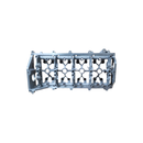 ESTRUCTURA METALICA, TIENE MULTIPLES ALOJAMIENTOS CIRCULARES ALINEADOS, QUE CORRESPONDEN A LOS ASIENTOS DE LOS COJINETES PRINCIPALES DEL CIGUEÑA. LLEVA NUMEROSOS ORIFICIOS ROSCADOS ALREDEDOR DEL PERIMETRO PARA FIJARLA AL BOQUE DEL MOTOR 